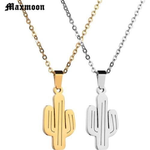 Maxmoon drop ship cactus pendant necklace simple style plant cacti necklace for women girl kids fashion Stainless Steel jewelry