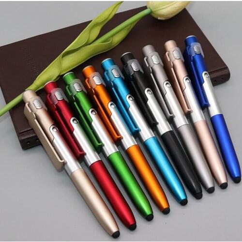 Multi-function 4-in-1 Foldable Ballpoint Pen Capacitive Stylus (flashlight + Support) For Tablet Cellphone Mobile Phone Holder