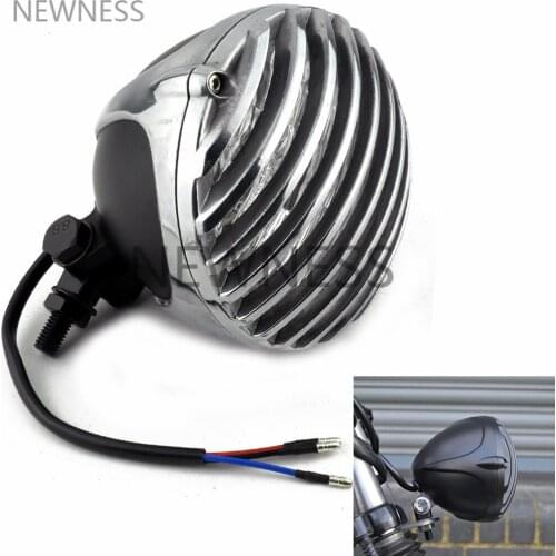 Motorcycle Bike Light Retro Round Headlight Finned Grill Scalloped Headlamp Head Light for Harley Bobber Chopper Motorbike