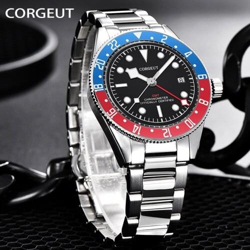CORGEUT Top Brand Watch Men Stainless Steel Business Date Clock Waterproof Luminous Watches Mens Sport Mechanical Wrist Watch