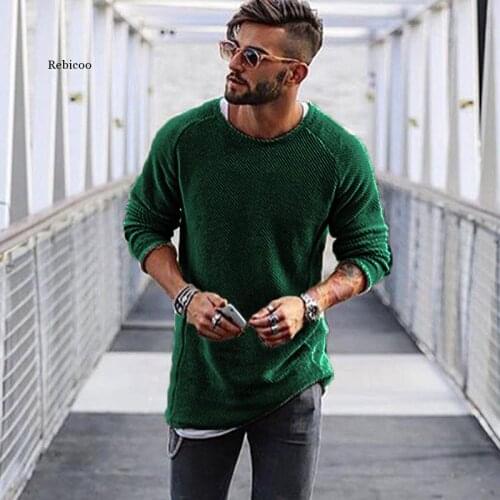 Men Casual Solid Color Sweater Knitwear o Neck Long Sleeve Shirt Pullover Top New Chic Vintage