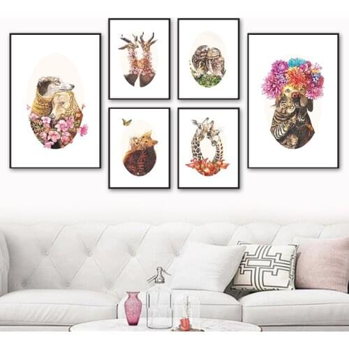 Flower Dog sheep Giraffe Owl Cat Couple Family Wall Art Canvas Painting Nordic Posters And Prints Wall Pictures Kids Room Decor
