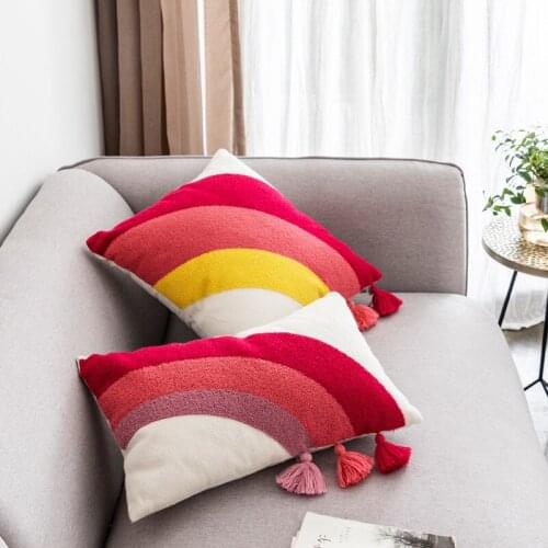 Tassels Cushion Cover Cute Rainbow Embroidery Pillow Cover Stylish Home Decoration Kids Room 45x45cm/30x50cm