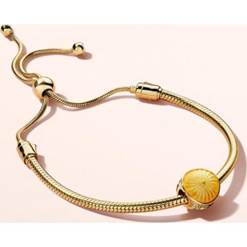 NEW 2018 NEW 100% 925 Sterling Silver 18 Gold Shine Twinkle Bracelet Sunshine Bead Bracelets Set Fit Women Jewelry
