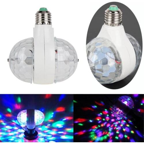 2019Newest 6W E27 RGB Dual Crystal Ball Rotating LED Stage Light Bulbs DJ Disco Party Lamp