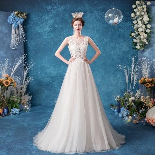 2019 New Lace O-Neck Lace Tulle Boho cheap Wedding Dresses Summer Beach Bridal Gown Bohemian Wedding Gowns robe de mariage
