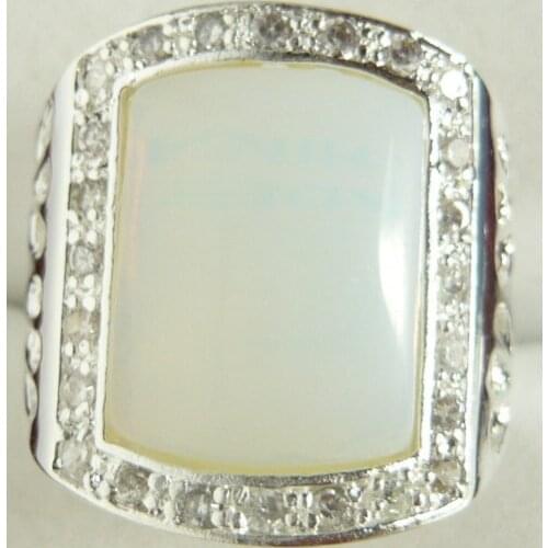 Wholesale fashion mans silver plated white Natural Moonstone ring(#9.10.11)