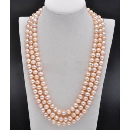 New Fashion Womens Natural 7-8MM Pink Freshwater Pearl Necklace 46'' AAA