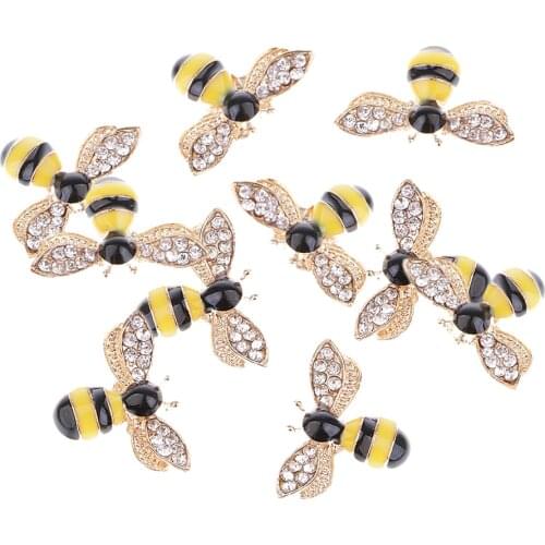 10pcs Alloy Bee Shape Rhinestone Flatback Buttons for Jewelry Making Crafts