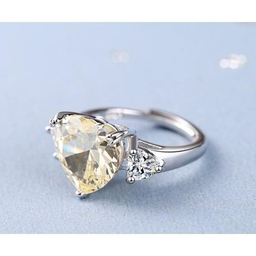 Luxury Female Yellow Crystal Love Heart Jewelry Vintage 925 Silver Wedding Rings for Women Charm Zircon Stone Engagement Ring