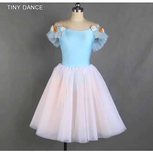 Off Shoulder Ballerina Tutu Women Ballet Romantic Tutu Girls Ballet Tutu Costume for Girls Blue Spandex Leotard Dress 21079