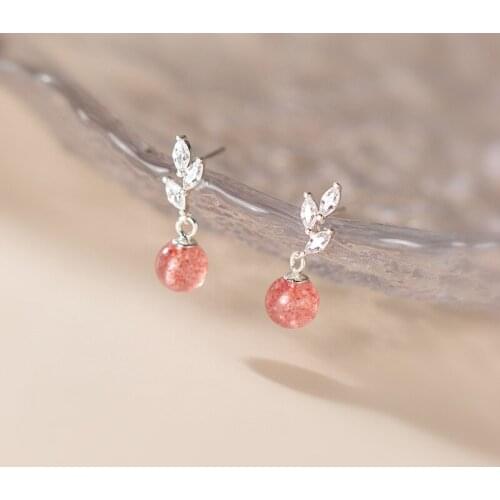 MloveAcc Authentic 925 Sterling Silver Elegant Charm Pink Crystal Clear CZ Leaf Stud Earrings for Women Silver Earrings Jewelry