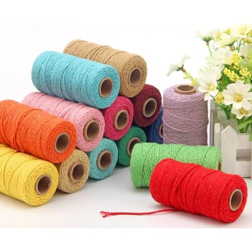 3mm Twine String 109 Yards Colored Cotton Cord for DIY Craft Knitting 2 Strands Solid Color Handicrafts Sewing Supplies