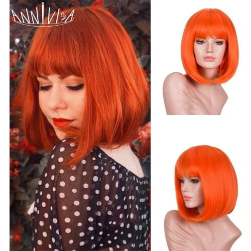 Synthetic Short Straight BOb Wigs With Bangs For Women Natural Glueless Purple Pink Brown False Hair Cosplay Party Daily Hair