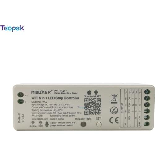 Miboxer WL5 5 IN 1 WiFi LED Controller 2.4G 15A For Single color CCT RGB RGBW RGB+CCT Led Strip,Support Amazon Alexa Google