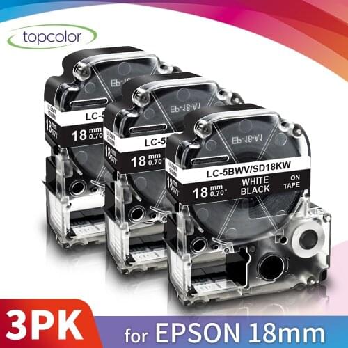 Topcolor 3PK 18mm*8m White on Black Label Tape Epson Compatible Printer Ribbon SD18KW LK-5BWV for KingJim Typewriter SR370 SR55
