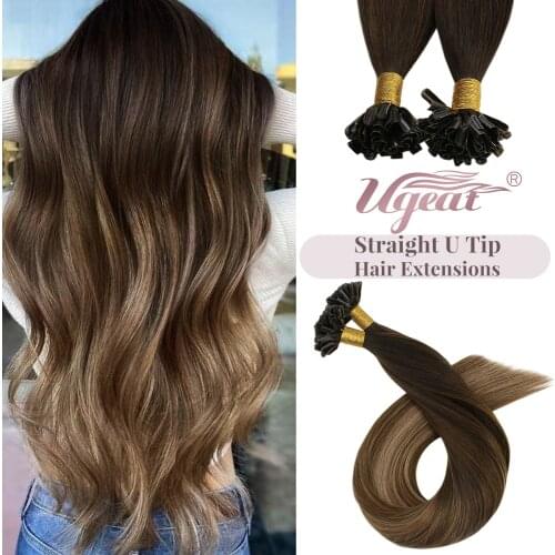 Ugeat U Tip Hair Extensions Human Hair 14-24" Keratin Fusion Nail Tip Hair Extensions 100% Remy Pre Bonded Hair Extensions 50g