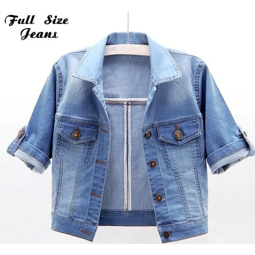 Plus Size Thin Bomber Short Denim Jackets 5XL Summer All-match Cuffed Short Sleeve Cropped Jeans Coats Slim Fit Outwear