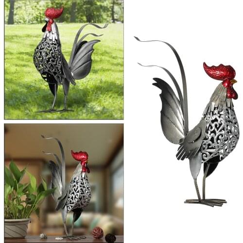 Iron Rooster Sculpture Figurine Statues Ornament Art Handicraft Home Table Decor Furnishing Animal Artwork Gift