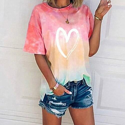 Love Tie-dye Printed Blouses Femme Short Sleeve Tops Casual O Neck Aesthetic Harajuku Blouse Summer Womens Tops And Blouses 2021