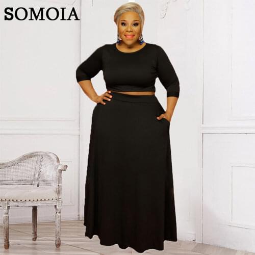 Plus Size Women Two Piece Set Long Sleeve Tops High Waist Slit Maxi Skirts Sets Matching Suit Elegant Casual Outfit Wholesale