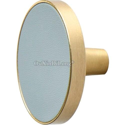 Brand New 2PCS European Brass+Real Leather Furniture Handles Cupboard Wardrobe Kitchen Wine Cabinet Pulls Handles and Knobs