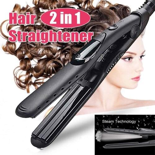 Steam straightener 2 in 1 professional flat iron ceramic straightener magic curler wand straightener hair styling hot comb