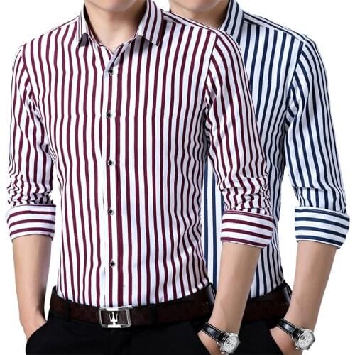 2019 New Fashion Men Long Sleeve Shirts Male Striped Classic-fit Comfort Soft Casual Button-Down Shirt Casual Male Shirt Tops