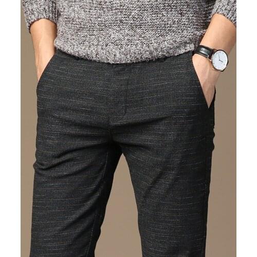 2020 Brand Mens Spring and Summer Casual Pants Men Striped Micro Elastic Straight Trousers Pantalones Hombre Black Gray Blue,688