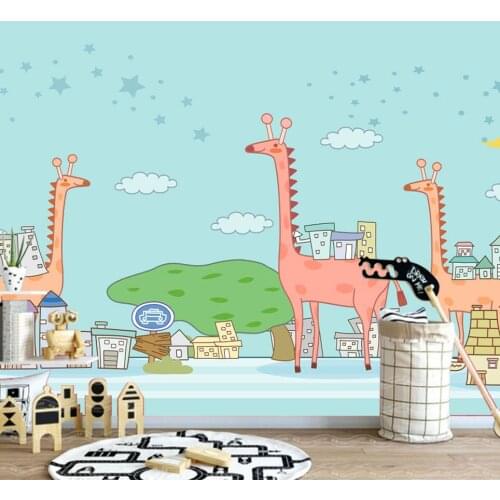 3D Cartoon Animal Wallpaper Art Wall Mural Living Room bedroom paper Wall Mural Giraffe Wallpaper for Kid room Decor