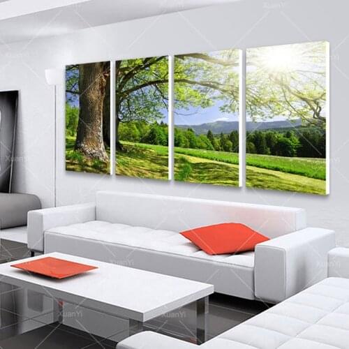 4 Panel Modern Abstract Printed Tree Painting Picture Cuadros Wall Art Landscape Canvas Painting For Living Room No Framed PR150