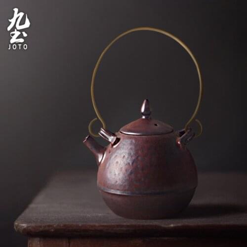 Antique Loop-Handled Teapot Copper Handle Porcelain Kung Fu Tea Set Teapot Pu'er Single Teapot Zen
