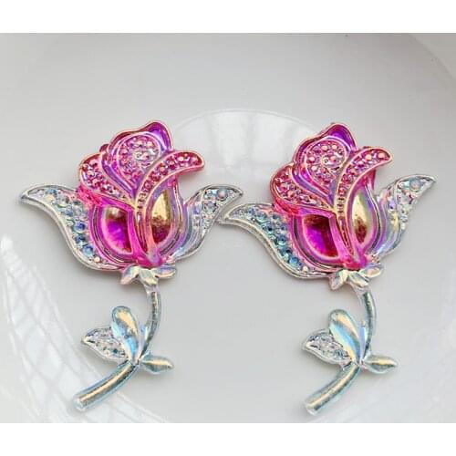 New shiny color AB resin crystal rose flat back rhinestone applique DIY scrapbook wedding decor rhinestone applique 8pcs/lot