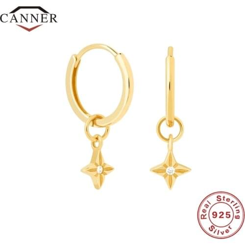 CANNER Real 925 Sterling Silver Star Zircon Hoop Earrings for Women Piercing Earrings Ear Buckle Fashion Earings Fine Jewelry