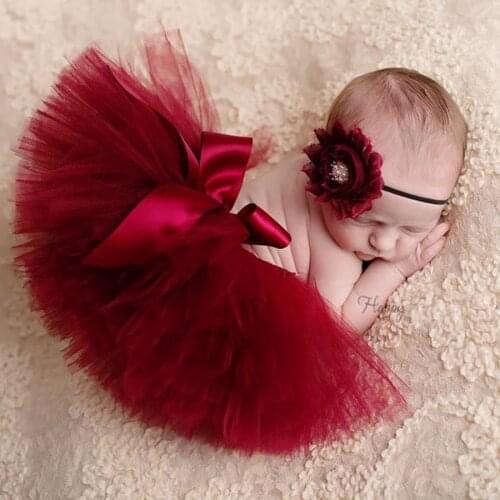 Burgundy Tutu & Headband Set Princess Christmas Newborn Photo Props Outfit Baby Cake Smash Tutus Skirt Toddler Shower Gift