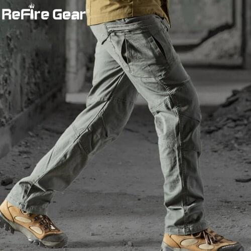 ReFire Gear 2019 Military Tactical Cargo Pants Men SWAT Combat Rip-Stop Many Pocket Army Trouser Stretch Cotton Casual Work Pant
