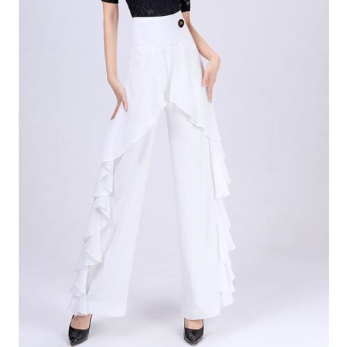 Ladies Dance Pants Summer Latin Dance Pants Fashion Ruffle Design Modern Dance Pants Thin White Trousers Latin Costumes DN9555