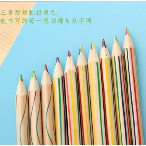 Four-color with the core childrens drawing triangle rainbow pencils Student DIY graffiti gift 60pcs/lot