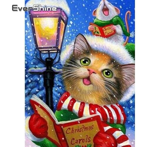 Evershine Diamond Painting Animals Cat Full Drill Square 5D Diamond Mosaic Cartoon Cross Stitch Embroidery Christmas Decoration