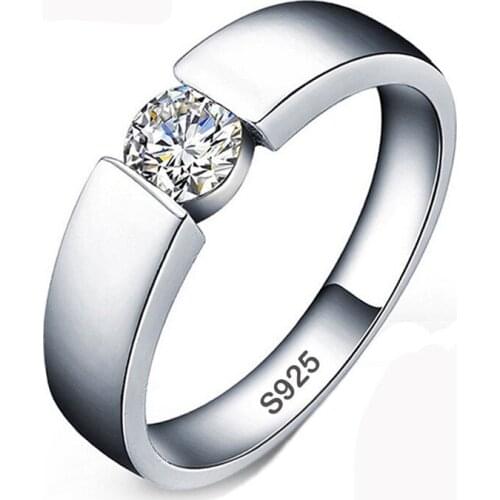 Solitaire male 925 Silver Ring Set 0.6ct AAAAA CZ Diamant Engagement Rings Jewelry Wedding Rings for Men