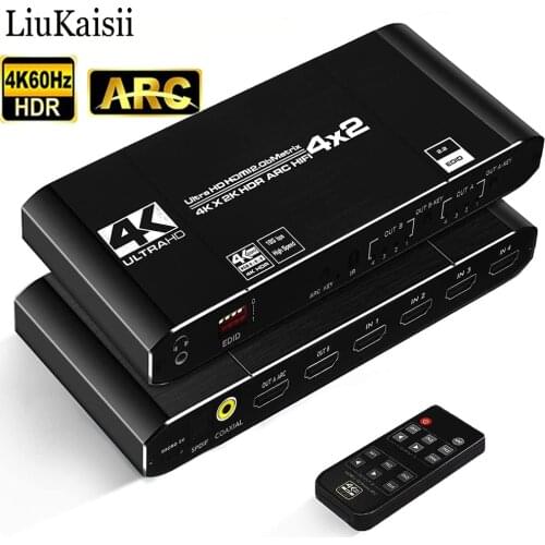 4K Switch 4 Input x2 Output 4K 60Hz Matrix 2 in 4 out HDMI-compatible Splitter Adapter HDCP2.2 Switcher for PS4 XBOX