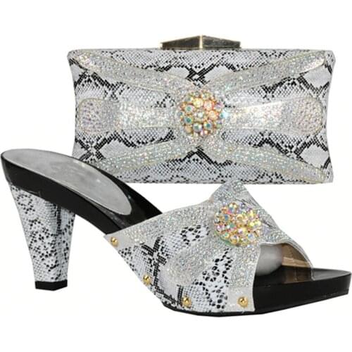 Shoes and Bag Set African Sets 2017 Sliver Color Italian Shoes and Bag Set Decorated with Rhinestone Nigerian Shoes and Bag Set