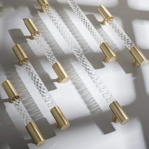 LKL Nordic Light Luxury Original Design T-Bar Brass Acrylic Twist Handle Cabinet Furniture Wardrobe Door Long Double Hole Handle