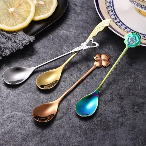 304 Stainless Steel Spoon Creative Coffee Dessert Stirring Japanese And Korean Retro Rose Tableware Gifts