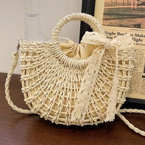 Small Straw Weave Shoulder Bags for Women Vintage Weave Messenger Bag Weave Designer Ladies Tote Crossbody Bag Bow-knot Handbags