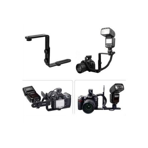 Metal L-Shape Flash Bracket Flashlight Camera Holder Mount Quick Flip DSLR SLR