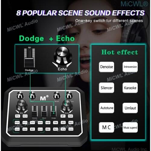 MiCWL Bluetooth Digital Sound Card Audio Mixer For Laptop Mobile Phone PC Network Live Microphone Recording Built-in battery
