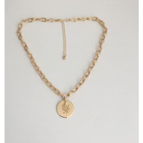 FASHION JEWELRY GOLD COLOR PLATING ROSE AND ROUND DISC OVERLAP PENDANT NECKLACE FOR WOMEN GIRL