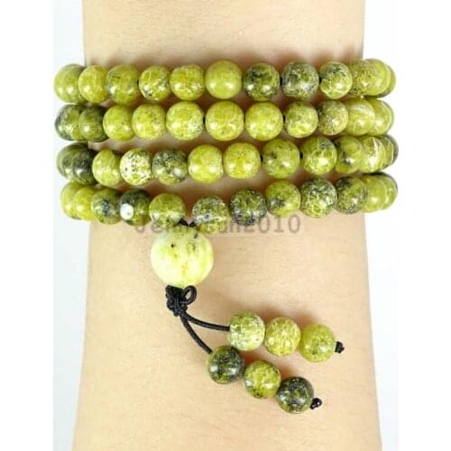 Natural Yellow Tur-quoise 6mm Gems Stone Buddhist 108 Beads Prayer Mala Multi-Purpose Stretchy Bracelet Necklace 5Strands/Pack