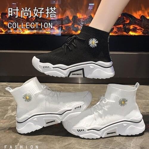 New fashion daisy high-top lace-up ins outdoor leisure sports womens shoes flying woven breathable mesh sports shoes